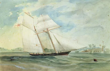 Farm Cove and Fort Macquarie, with Sailing Ship in Foreground, c.1859-68